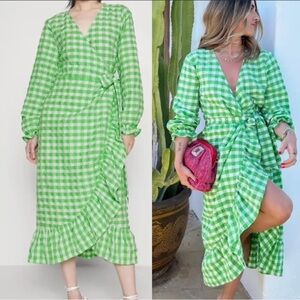 NWT NEVER FULLY DRESSED check Green Gingham Wrap Dress size 10 petite